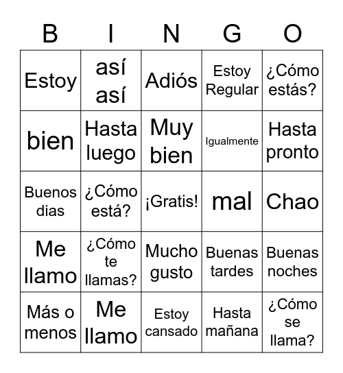 Greetings and basic introductions Bingo Card
