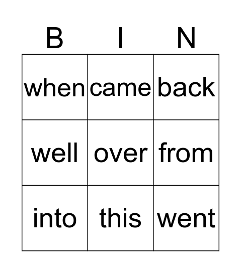 Orange Word Bingo Card