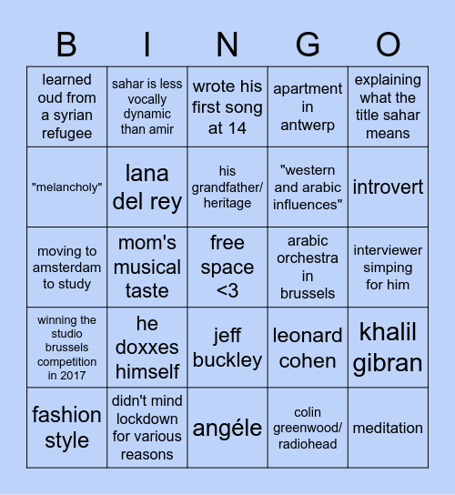 tamino interview bingo Card