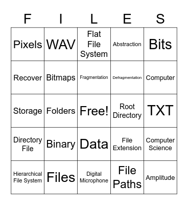Types of Files Bingo Card