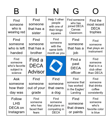 DECA Social Bingo Card