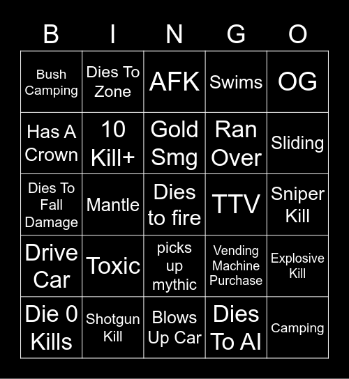 Fortnite Chapter 3 Bingo Card