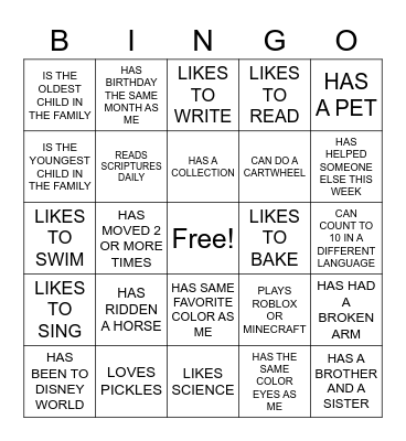 GETTING TO KNOW YOU Bingo Card