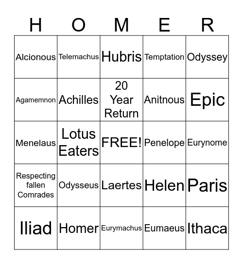 Odyssey Bingo Card