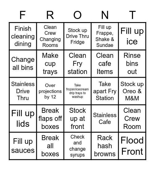 Front Overnight McBuck Bingo Card