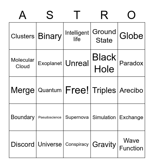 Astronomy on Tap Bingo Card