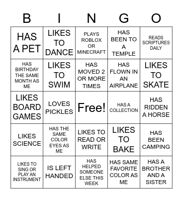 GETTING TO KNOW YOU Bingo Card