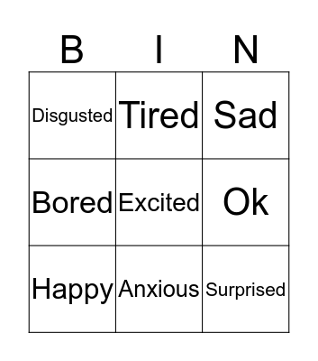 Feelings Bigno Bingo Card