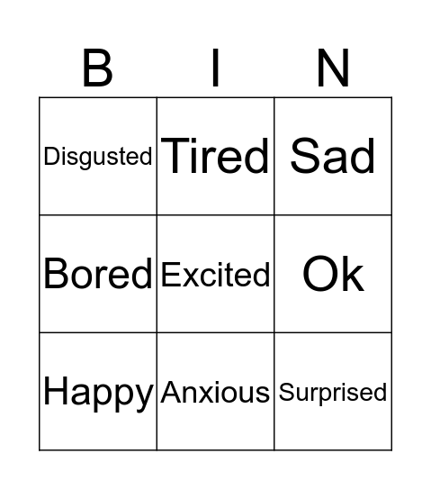 Feelings Bigno Bingo Card