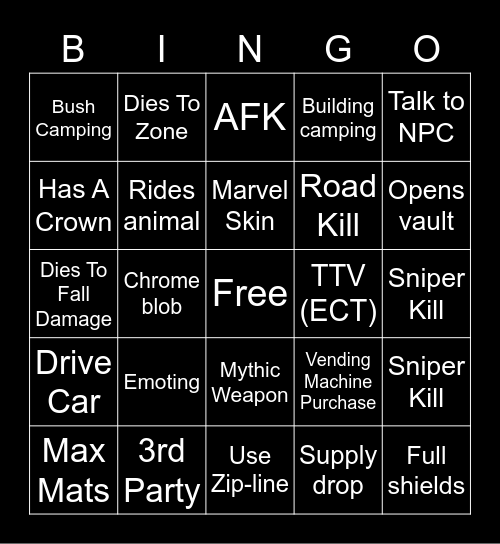 Fortnite Chapter 3 Bingo Card