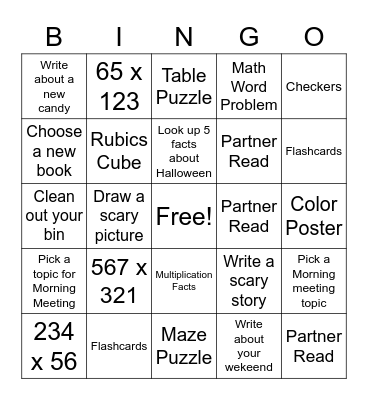 October Bingo Card