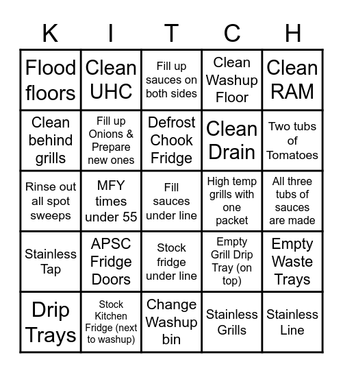 Kitchen overnight McBuck Bingo Card