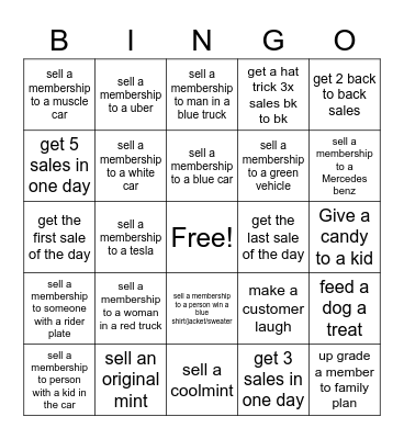 Mint Sales Bingo Card