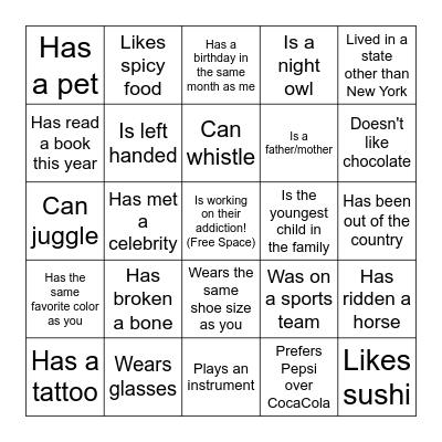 FIND SOMEONE WHO.... Bingo Card