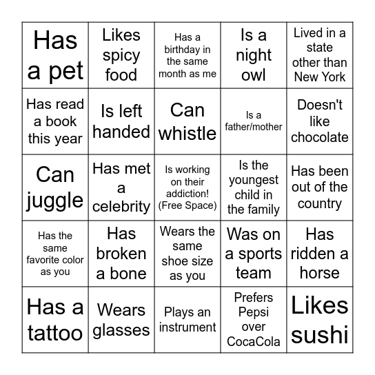 FIND SOMEONE WHO.... Bingo Card