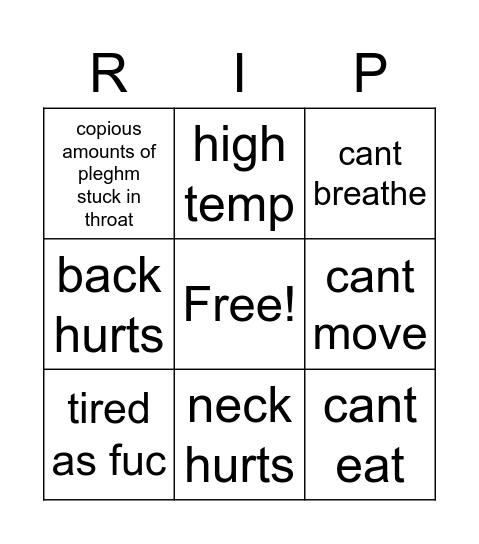 im not waking up tomorrow Bingo Card