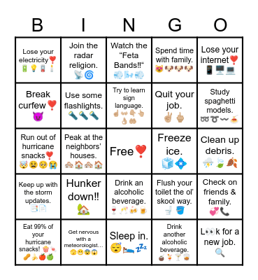 Hurricane Bingo 🌀🌊⛈💦 Bingo Card