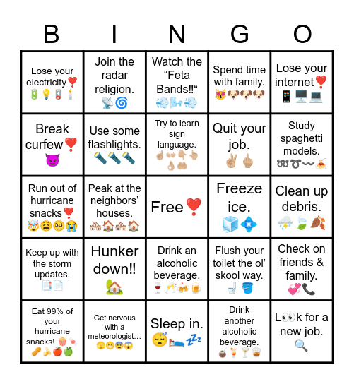 Hurricane Bingo 🌀🌊⛈💦 Bingo Card