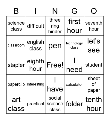 Aut. 1 2B Vocab Bingo Card