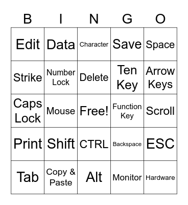 Keyboarding Bingo Card