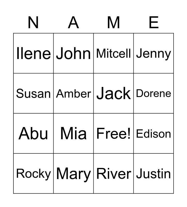 What s your name bingo card