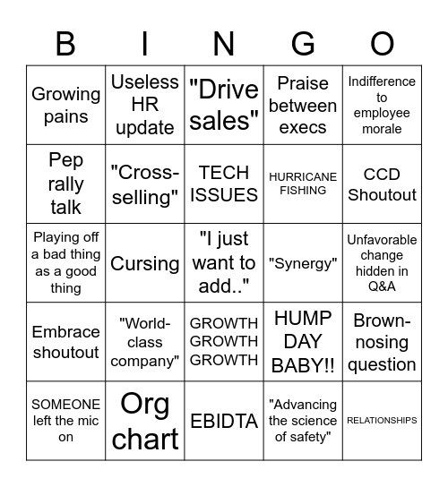 Town Hall Bingo Card