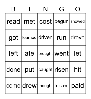 Irregular verbs Bingo Card