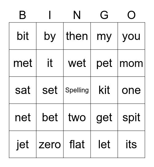 Spelling Bingo Card