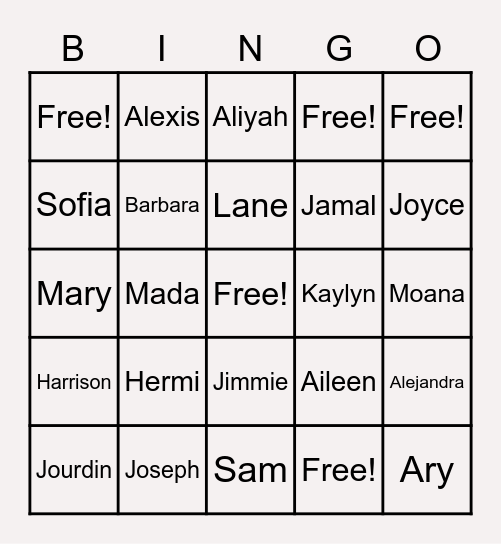 About Me Bingo Card