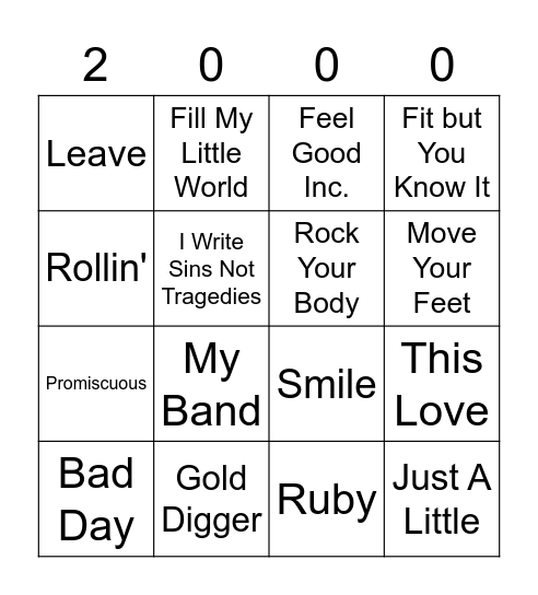 2000s Music Bingo Round 2 Bingo Card