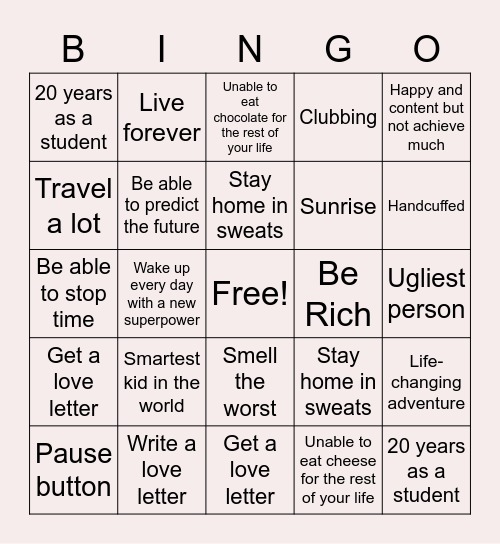 WOULD YOU RATHER Bingo Card