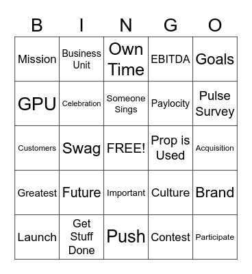 All Hands Bingo Card