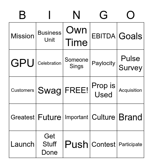 All Hands Bingo Card