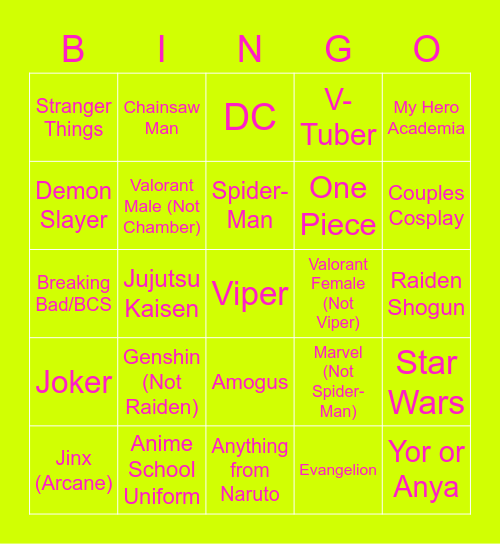 COSMANIA COSPLAYS Bingo Card