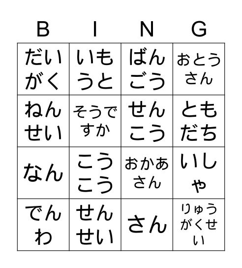 Genki 1 Lesson 1 Vocab Bingo Card