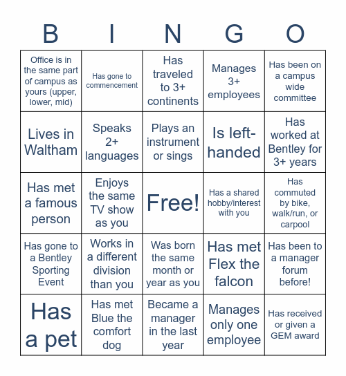 Meet a manager who... Bingo Card