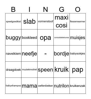 Haniehs Baby Shower Bingo Card