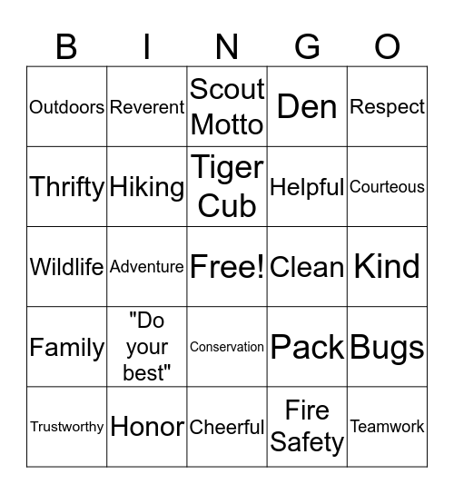 Cub Scout Bingo Card