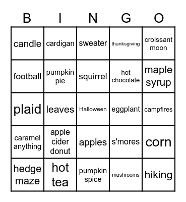 Fall bingo Card