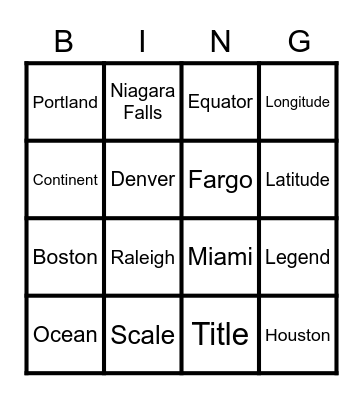 GEOGRAPHY Bingo Card