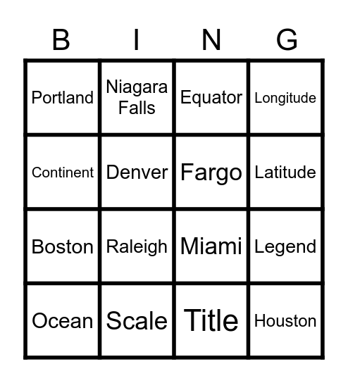 GEOGRAPHY Bingo Card