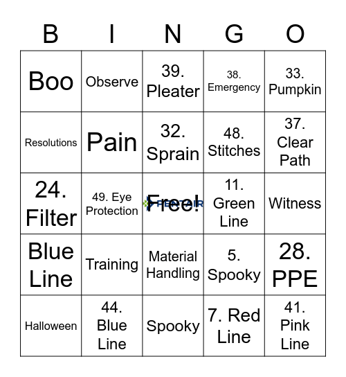 Spooky Safety Bingo Card