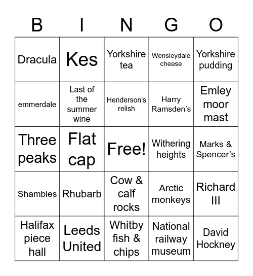 Yorkshire bingo Card