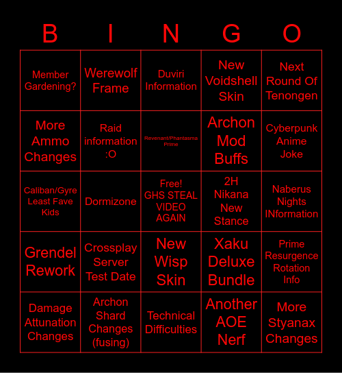 September Dev-Stream Bingo Card