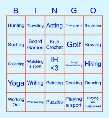 Hobby Bingo Card