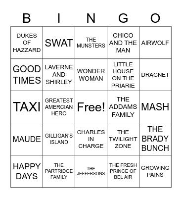 Tavern 4 TV THEMES Bingo Card
