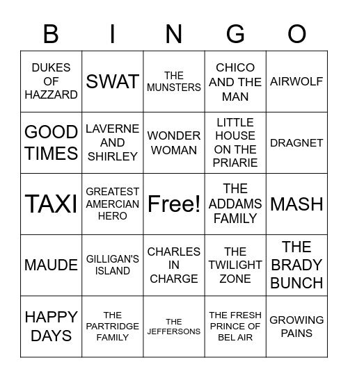 Tavern 4 TV THEMES Bingo Card