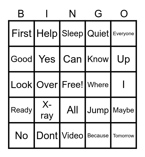 American Sign Language Bingo Card
