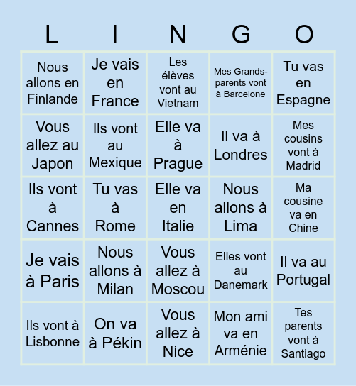 LINGO 1 Bingo Card