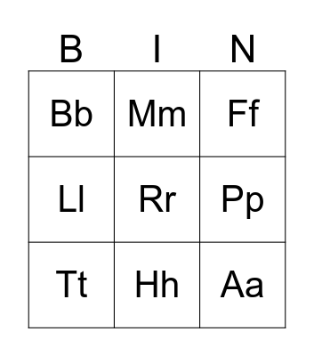 ALPHABET Bingo Card
